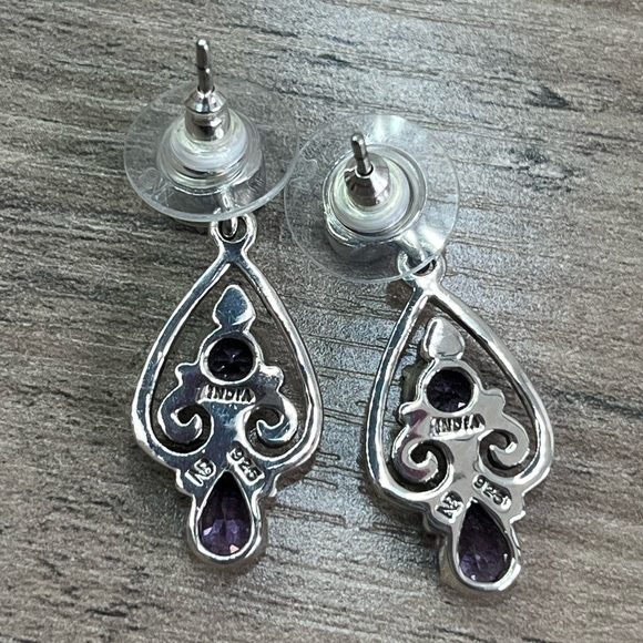 Nicky Butler Sterling Silver Amethyst Topaz Multi Gem Scroll Heart Drop Earrings - Picture 9 of 10